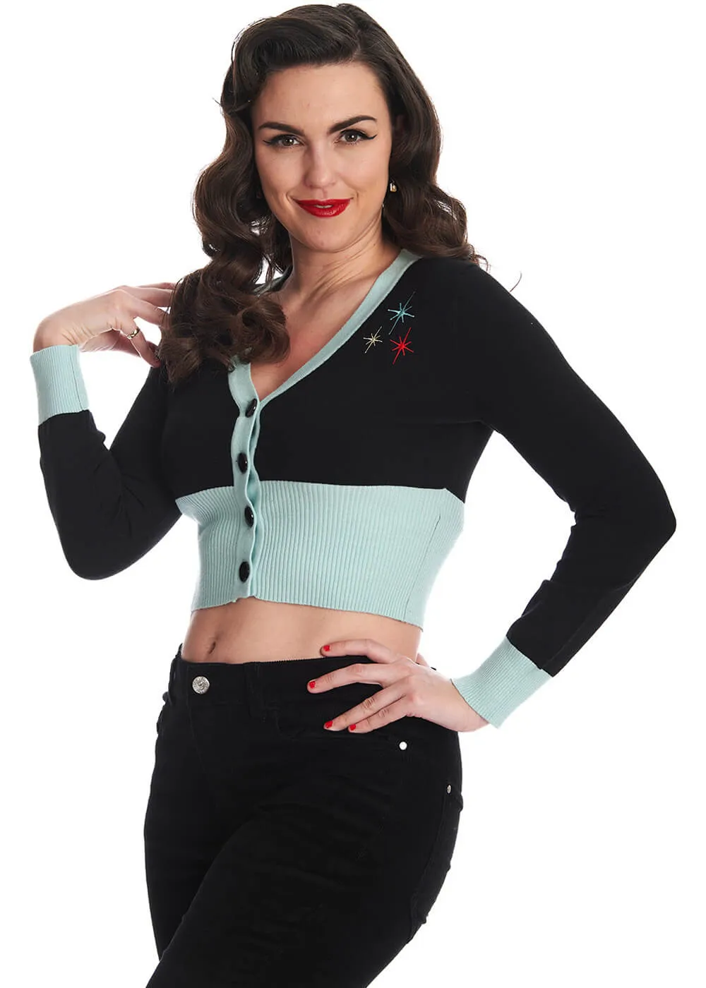 Banned Let's Go Bowling 50's Cardigan Schwarz Blau