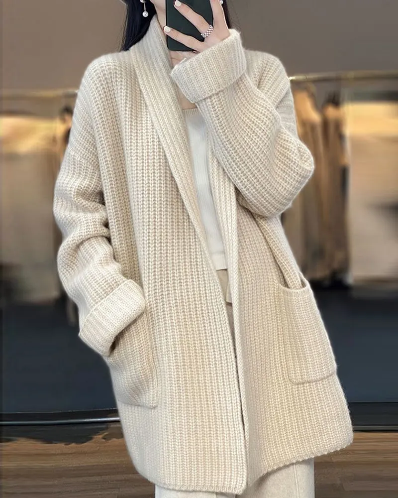 Einfarbiger Cardigan mit Reverstaschen