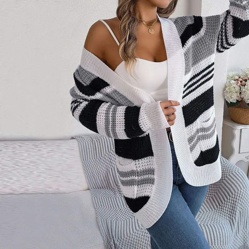 Lssiger Gestreifter Strick-Cardigan