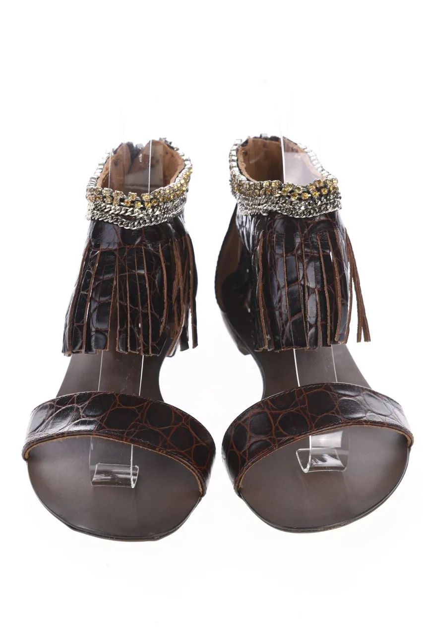 SGN GIANCARLO PAOLI - Sandalen aus Leder mit Fransen im Boho-Stil