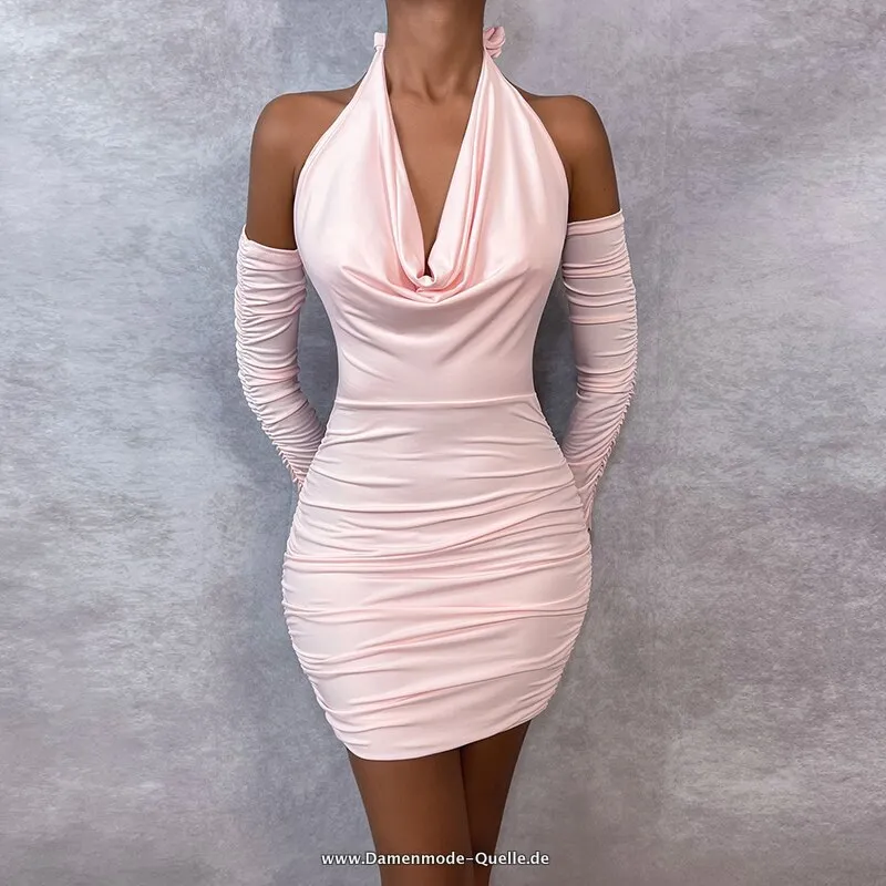 Wasserfall Bodycon Damen Kleid Elegantes Party 2023 Sommer Kleid Rosa